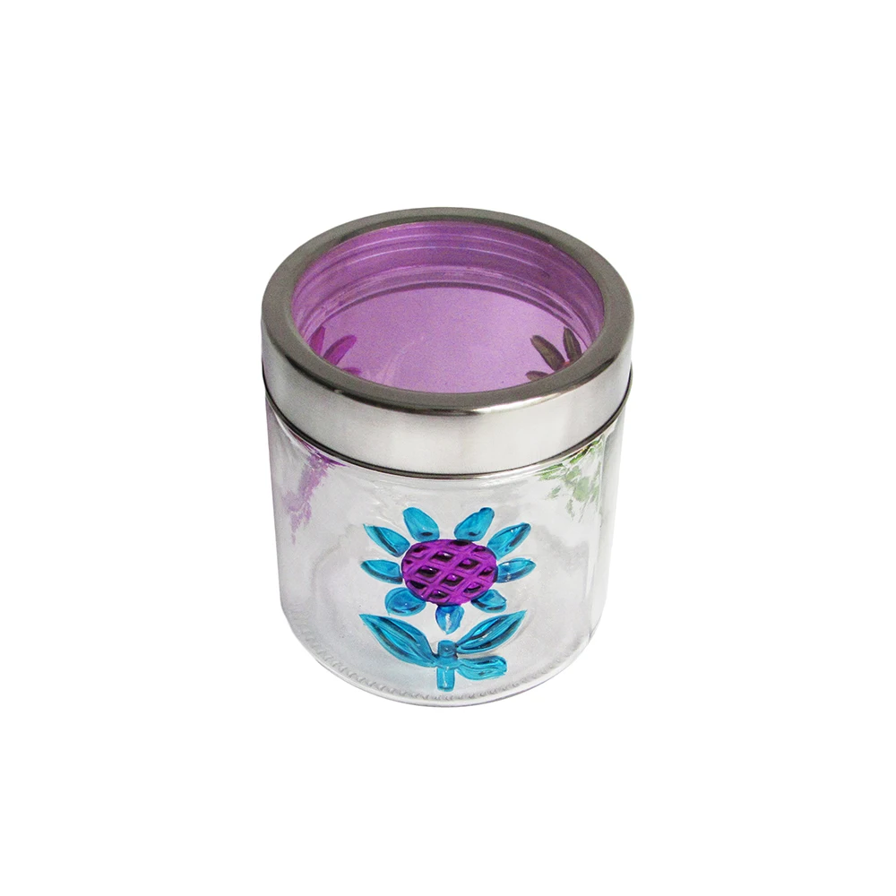 Zibo wholesale hand painted airtight glass canning jar with screw lid