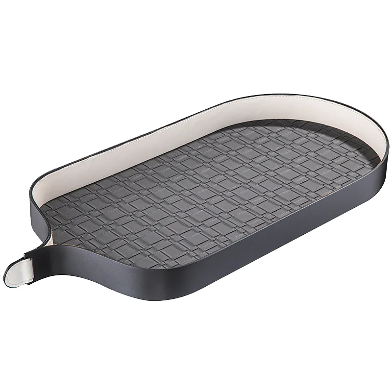 Hotel serving Tray customised light luxury black 304 stainless steel tray High-grade leather hotel service tray