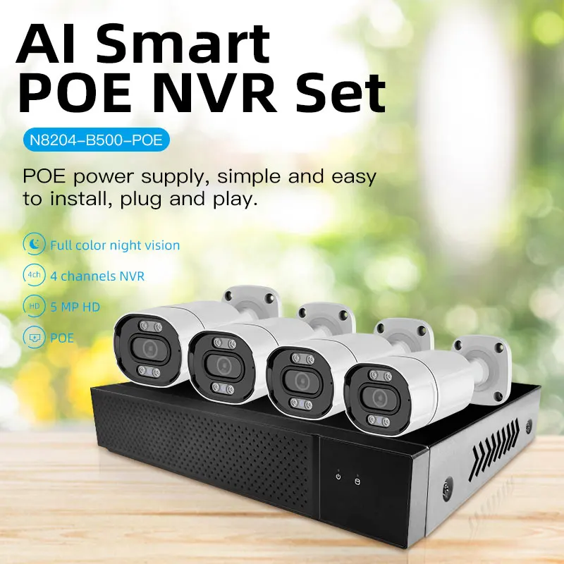 VSTARCAM N8204 wireless 4 channels POE camera set NVR 5MP full color night vision CCTV IP camera kits for outdoor