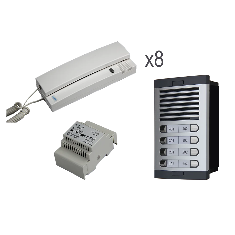 8 Ways Door Entry Kit 4+n Wiring Aluminum Panel Metal Push Button Embedded/Surface Installation Citymax