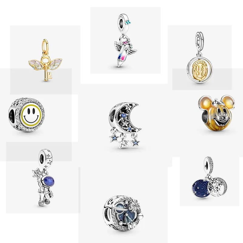 New S925 Silver Mickey Pumpkin charm Star charm DIY Christmas bracelet charm