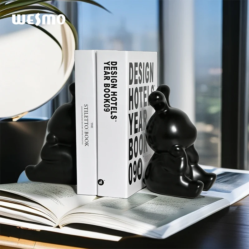 Creative Ceramic Rabbit Bookend for Shelf Handmade Porcelain Simple Book Ends
