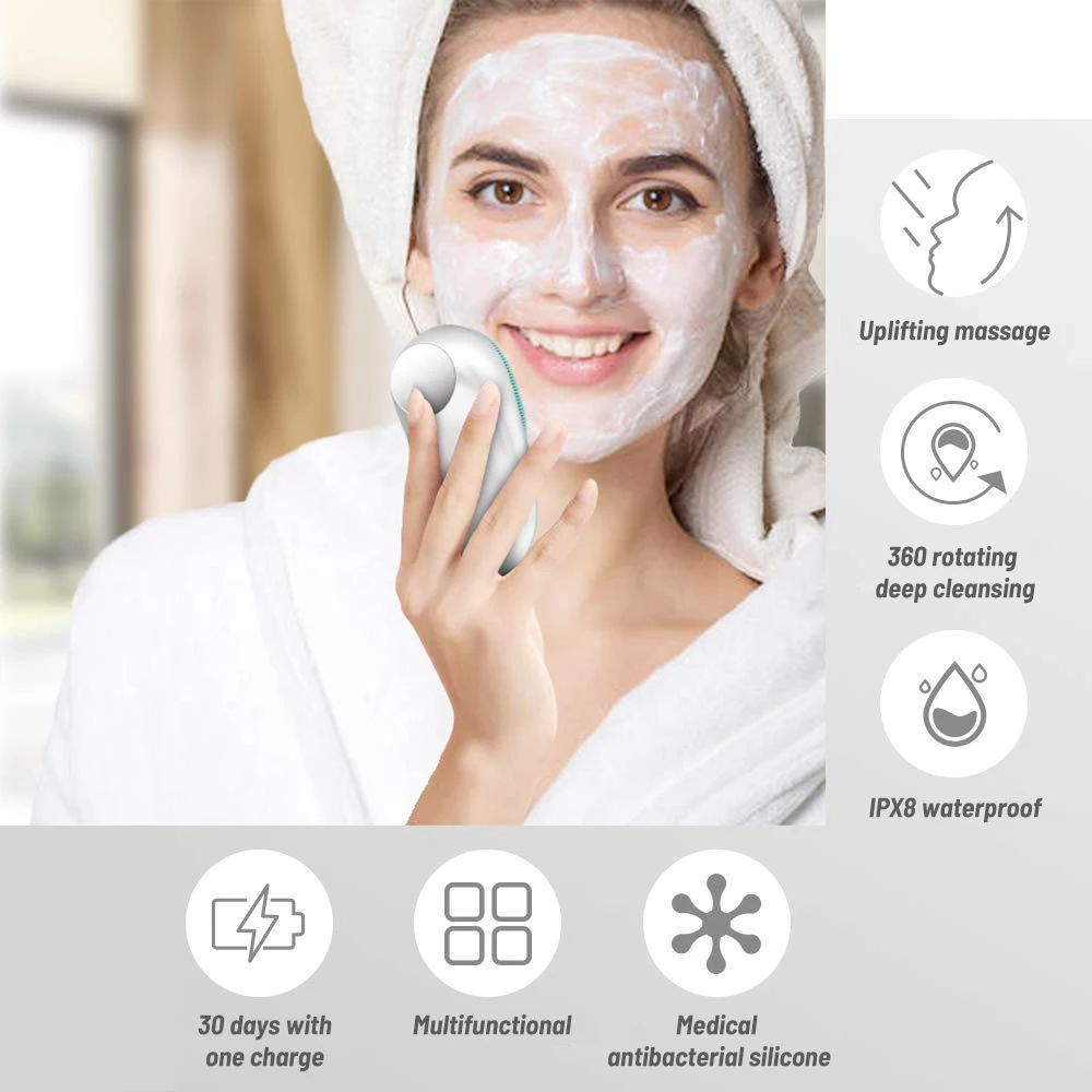 Waterproof Electric Silicone Facial Cleansing Brush Sonic Vibration Massage Wireless Charging Ultrasonic Face Deep Pore Cleaner
