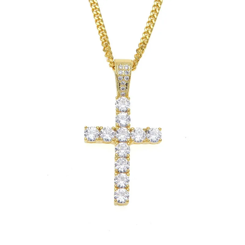 2020 Trendy Hip hop rap cross white diamond paved gold silver cross necklace