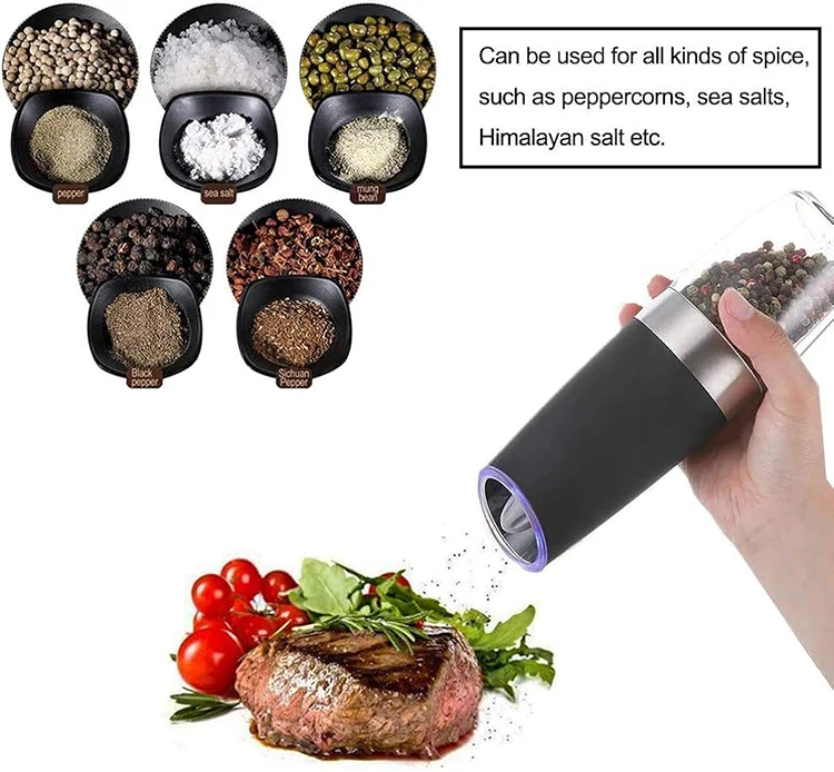 Electric Salt and Pepper Grinder Adjustable Coarseness One-Hand Operation for Kitchen Automatic Salt Pepper Mill Grinder