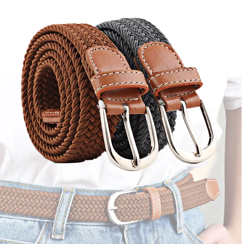 Mens Belts Casual Knitted Woven Strap Waistband Stretch Canvas Leather Belts For Men Female Elastic Belt For Pants Jeans