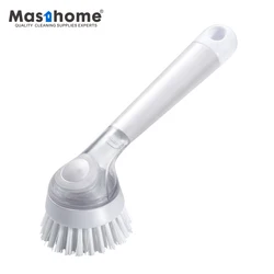 Masthome Durable round head long handle TPR kitchen cleaning soap dispensing dish washing brush