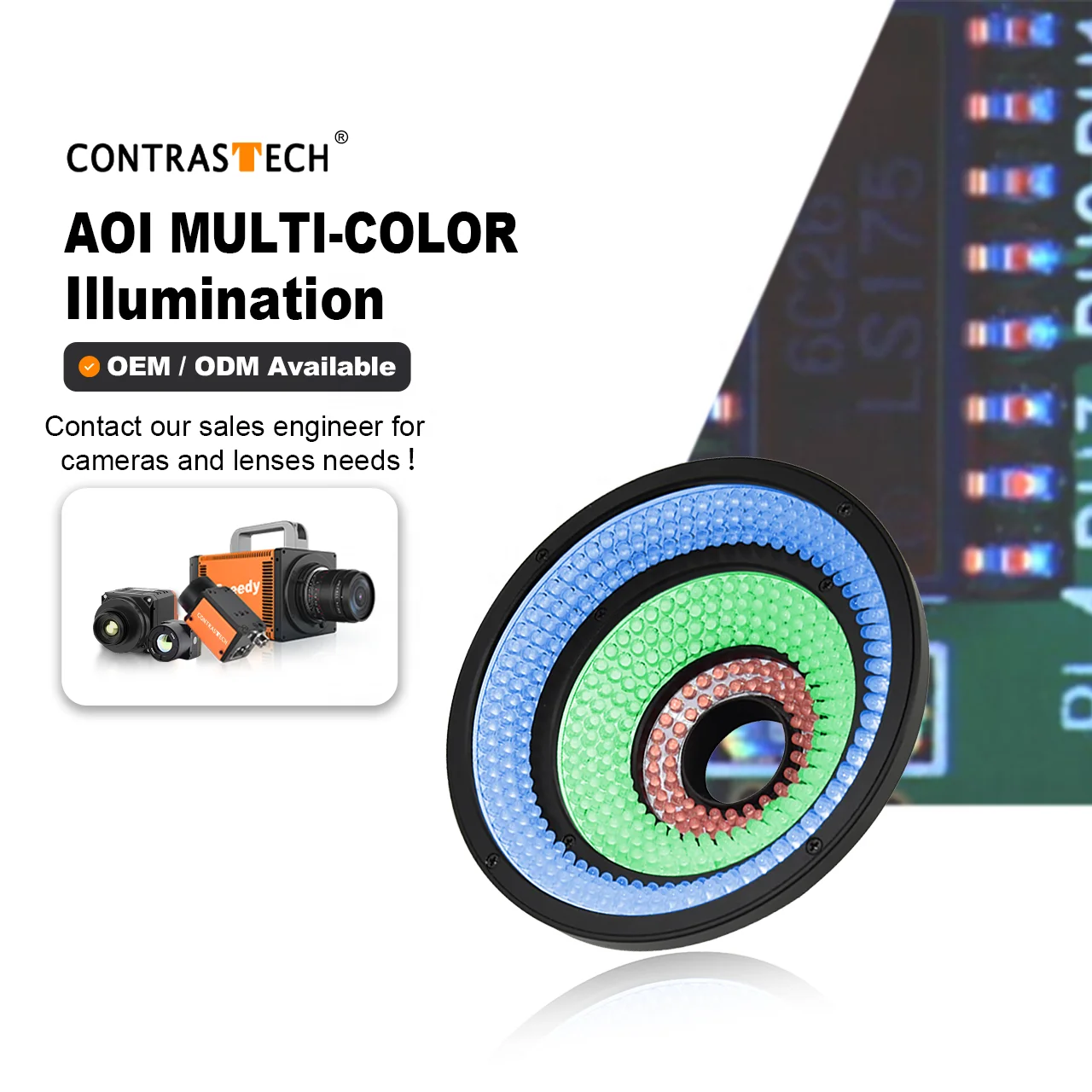 Waterproof Customizable 24V RGB LED AOI Multi-color Machine Vision Light for PCB Soldering Inspection