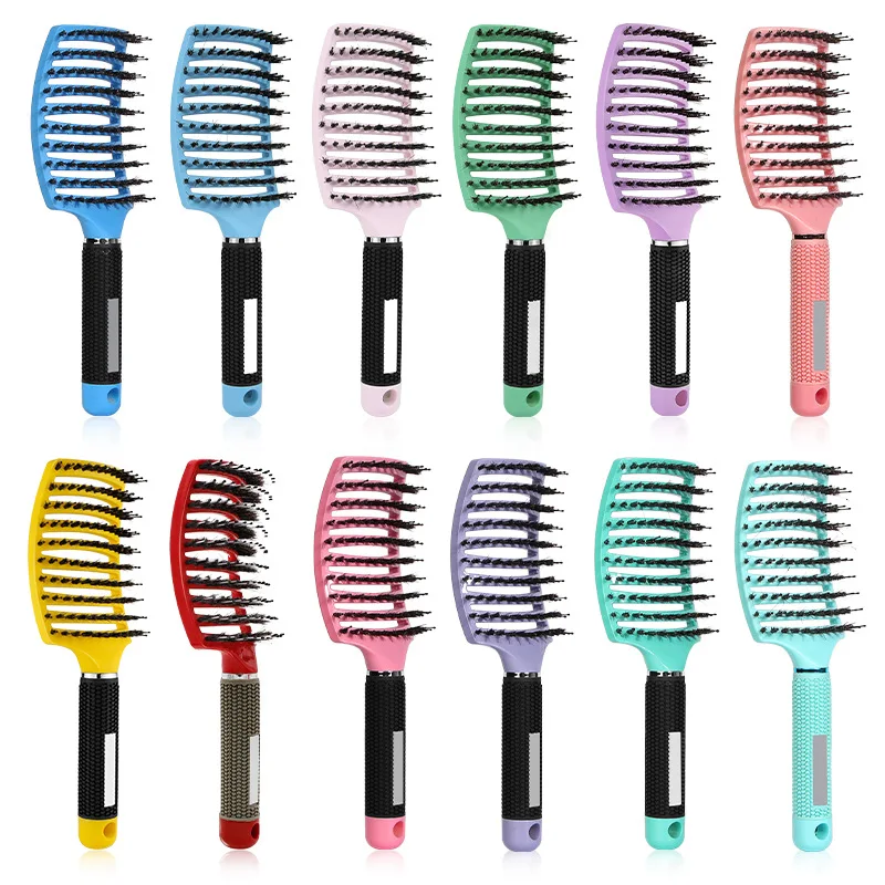 New Style Customize Logo Big Curved Comb Oil Head Curly Detangling Hair Brush Massage Scalp Brush Hairdressing Styling Tools