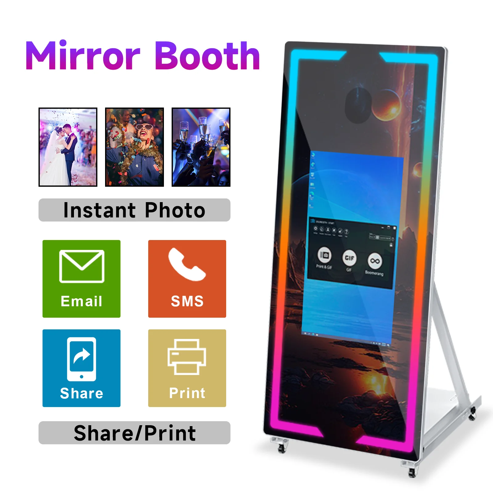 Party events photobooth portable selfie magic mirror photo booth touch screen machine led frame kiosk with camera and printer