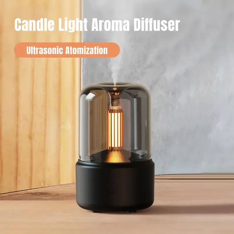 Candle Light Aroma Diffuser, Portable 120Ml Electric USB Air Humidifier 3D Flame Aromatherapy Living Room Bedroom Diffusers