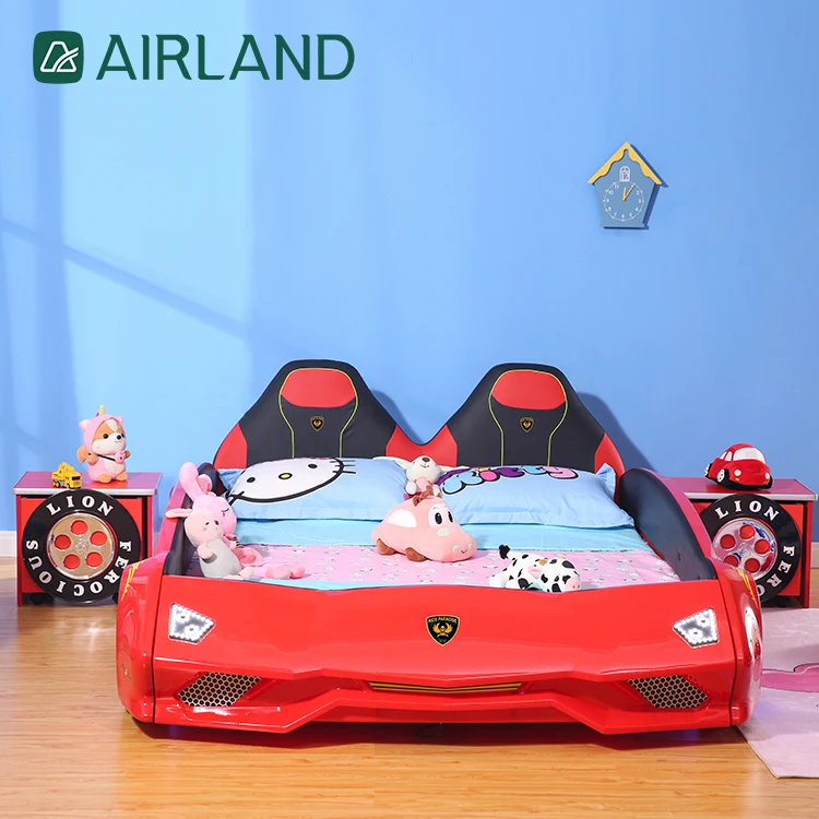 Airland Modern LED Lamp Wooden Bed Frame Bedroom Furniture Grils Boys Kids Race Cars Beds Children Full Size Car Bed