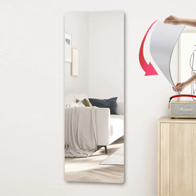 Hd square rectangle waterproof and unbreakable acrylic mirror panel wall decoration full-length sticky mirror