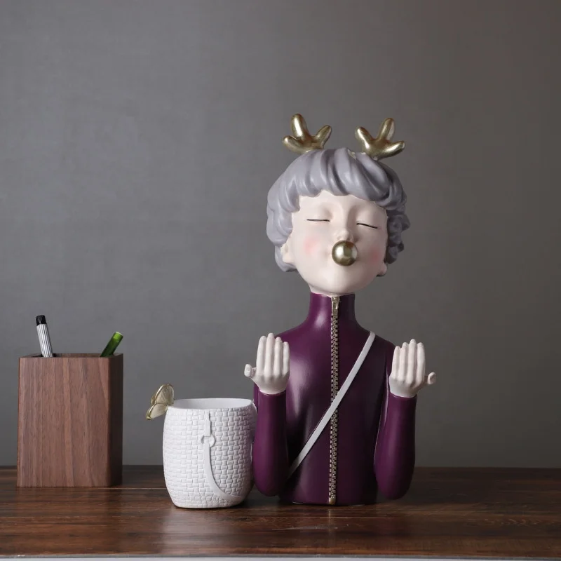 Antler bubble girl storage mobile phone holder resin crafts Nordic creative home decoration ornaments multifunctional