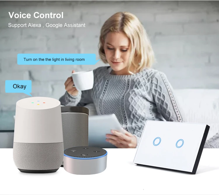 AU Standard Voice Control Touch Glass Panel 2Gang Smart Wall Zigbee Switch Compatible Alexa and Google Home Zigbee 3.0 Version