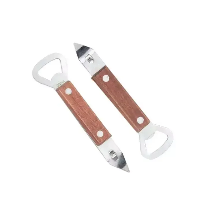 Wholesale custom logo wood handle can opener iron wine opener beer bottle opener