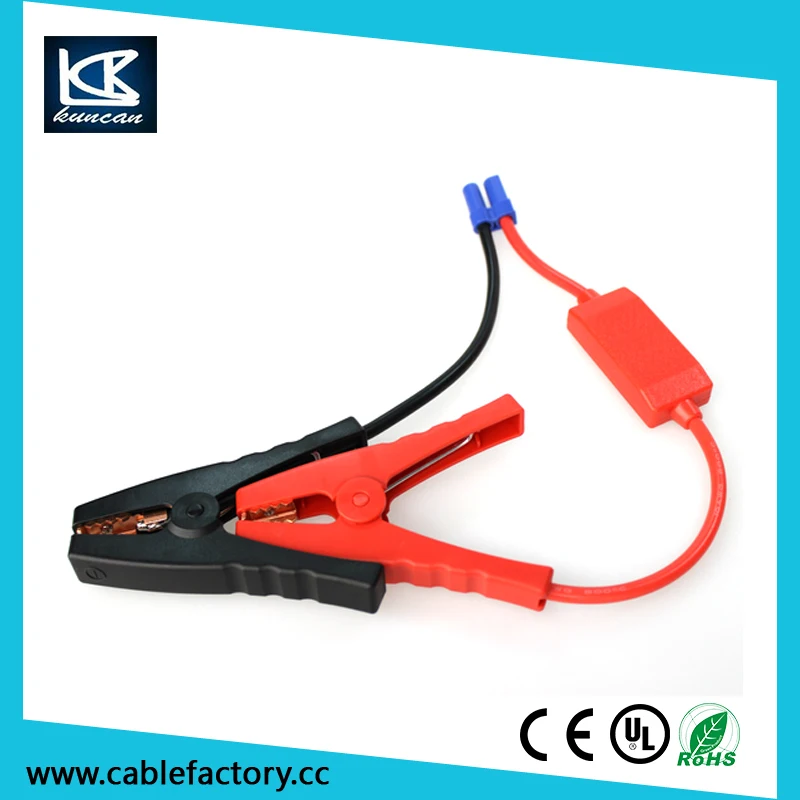 Car jumper cable for emergency power supply, clamp type alligator clip for connector EC5 to 12 in