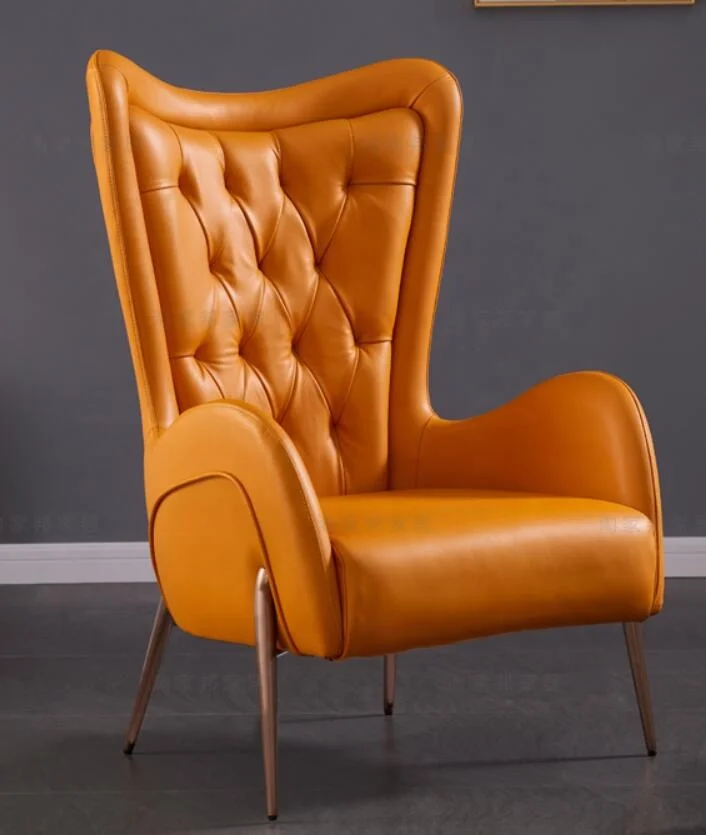 Luxury Hotel Hall Lobby Classic Design Wing Back Armchair Sofa Chairs Velvet Fabric Gold Stainless Steel Tufted Lounge Chair