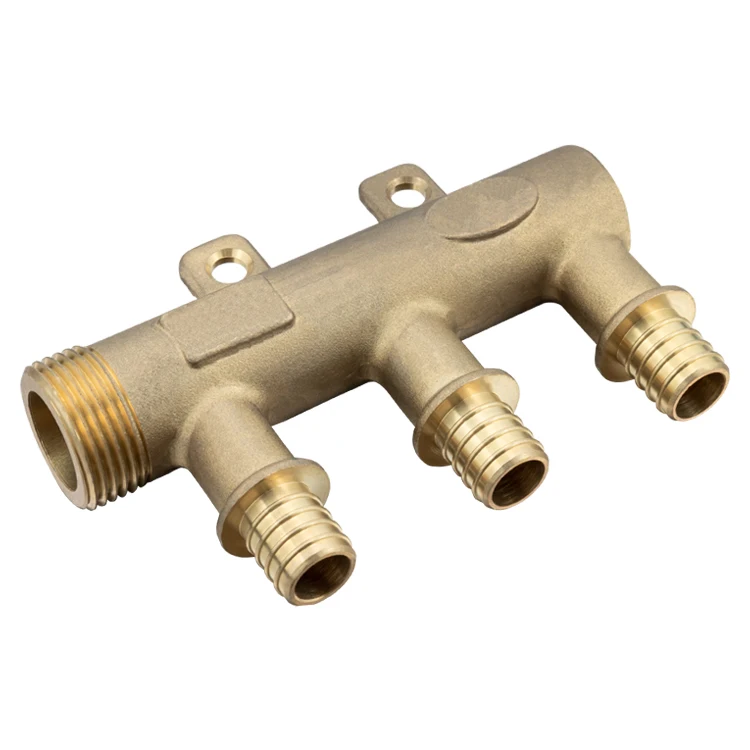 TMOK Factory 3/4  3 Way Outlet Distribution Brass Pex Valve Water Underfloor Manifold