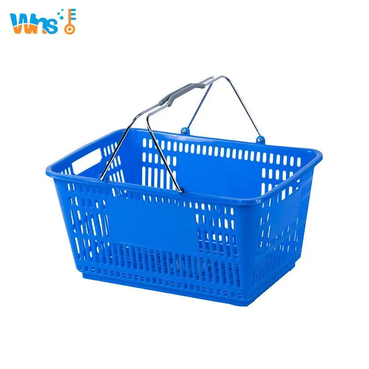 Plastic rolling shopping basket  with wheels  for supermarket