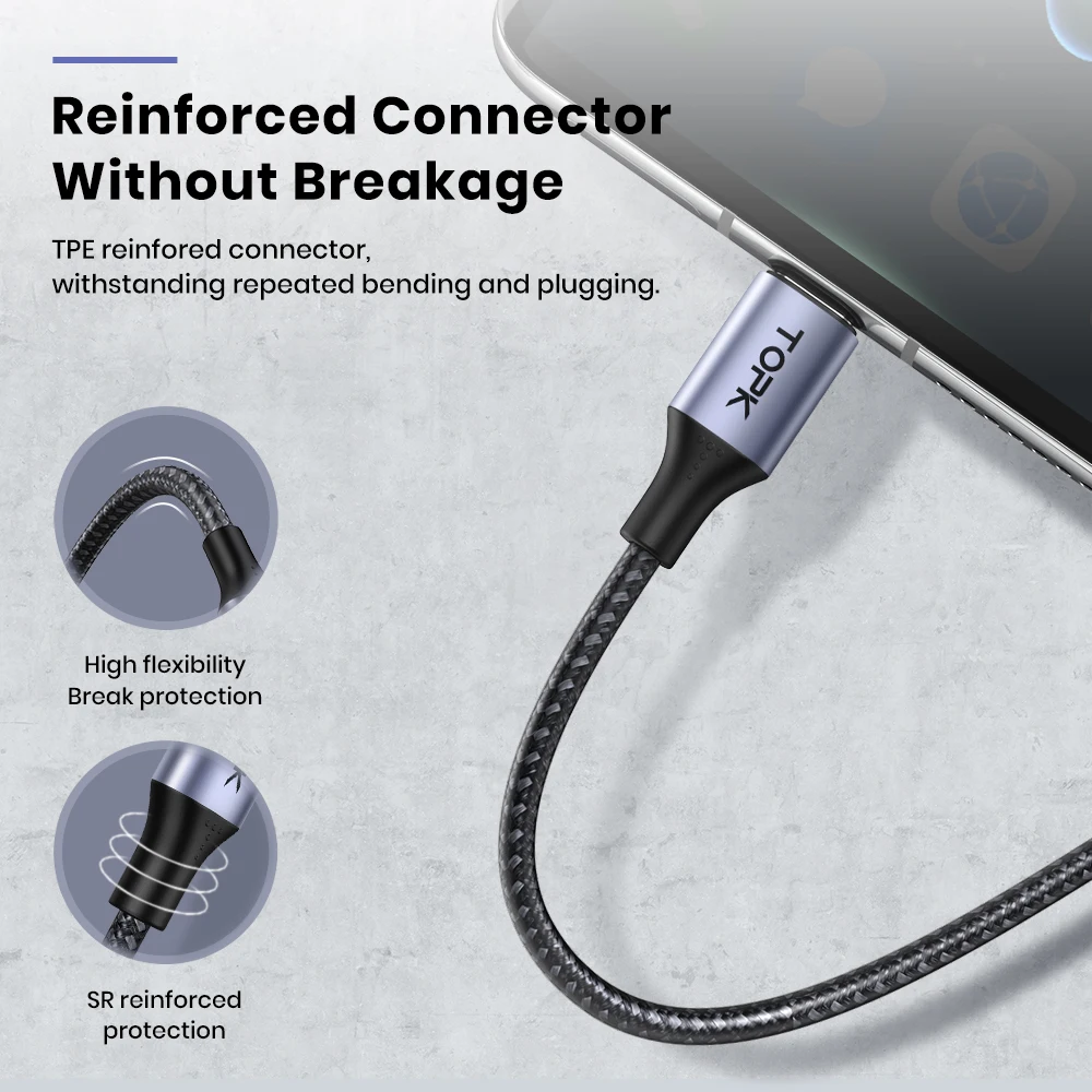  TOPK AN10 1M USB быстрая зарядка Type C 3A быстрое зарядное устройство для телефона зарядный кабель передачи