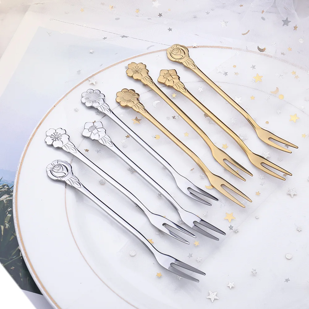 Creative Flower Stainless Steel Dessert Coffee Tea Spoon Fork Wedding Flatware Sets Gold Silverware Stainless Steel Cutlery Set