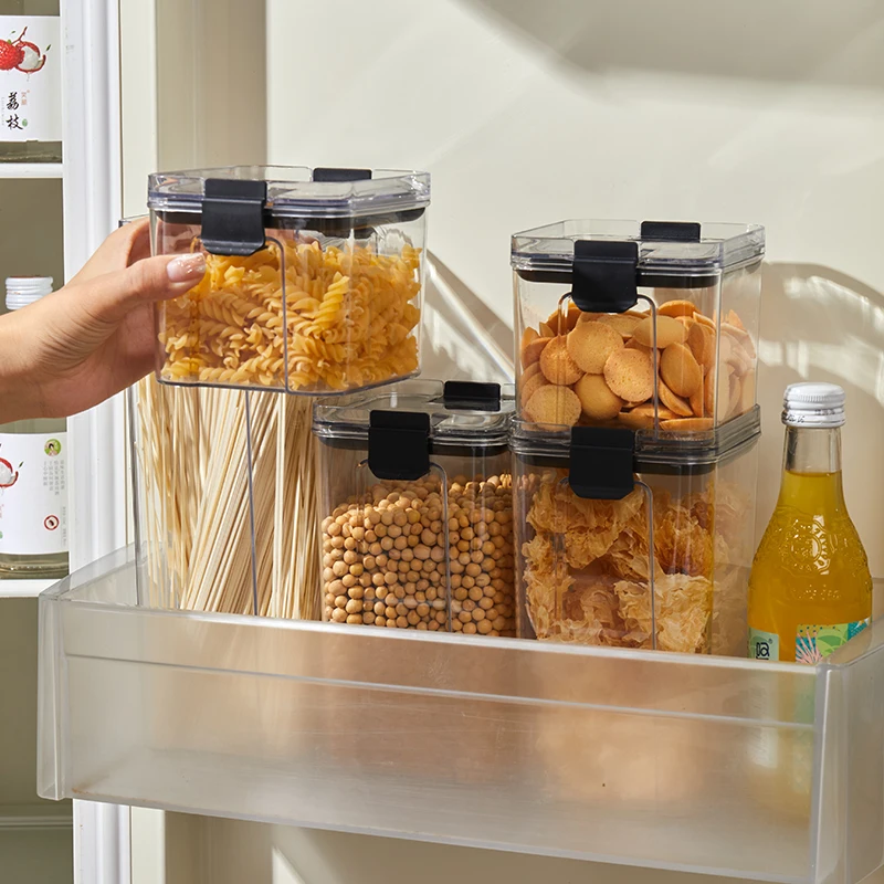 Rmier 5-Piece Clear Plastic PP Multifunction Kitchen Food Storage Box Set Square Airtight Grain Storage Containers Stackable