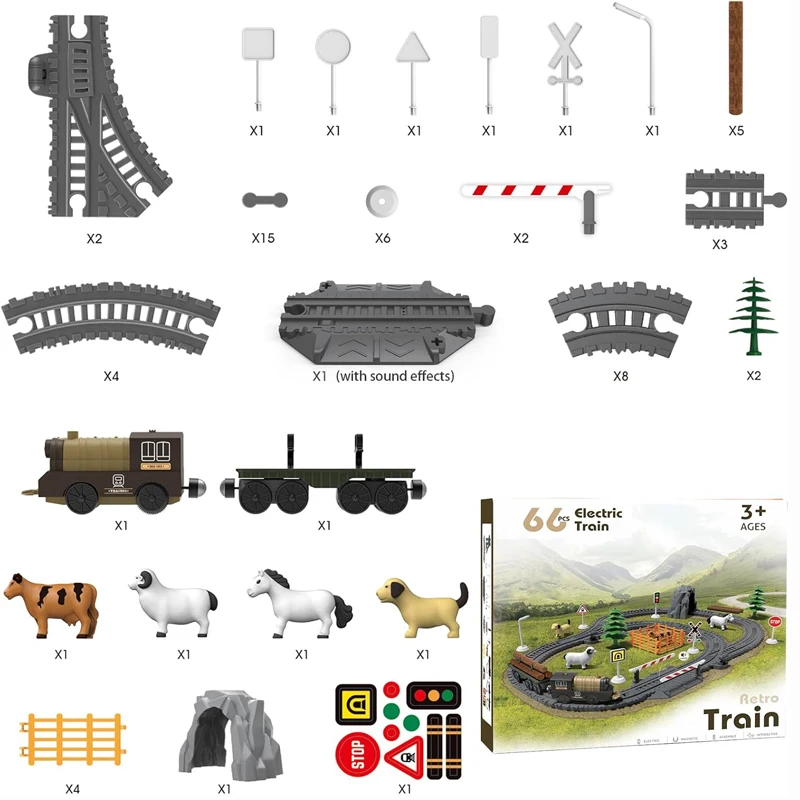 66 Pcs Battery Operated Train Set Magnetic Connection Tracks Train Railway Toy with Track Set
