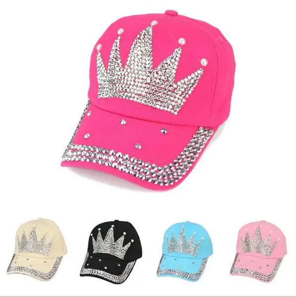 Fashing Children And Women Casual Bling Bling Rhinestone Crystal Pearls Crown Baseball Caps