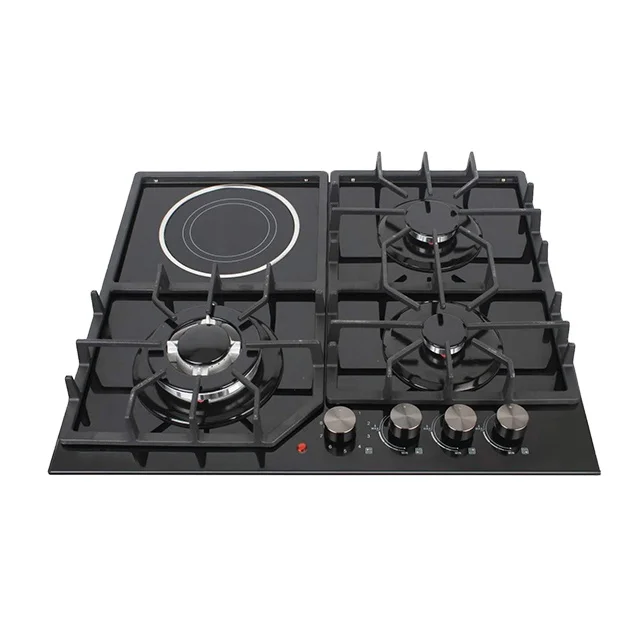 Electric Burner Aluminum edge Gas Hob Inox High Quality Built-in 3 Gas + 1 electric gas hob,Triple Burner Lpg / Ng
