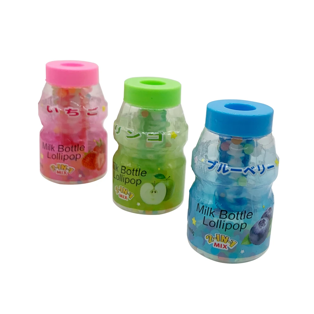 Wholesale oem plastic bottle shape nipple hard candy with popping candy