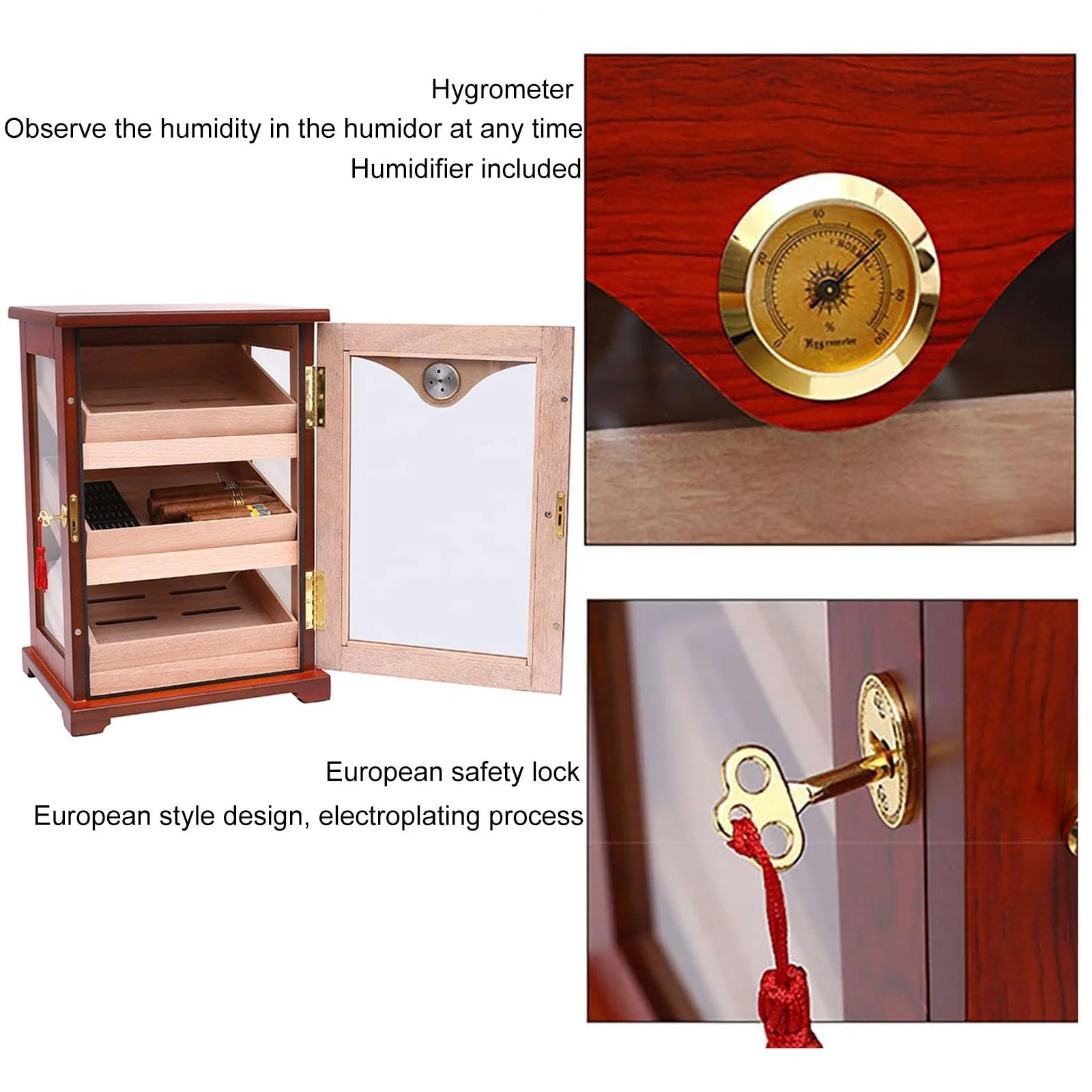 Custom 3 layers Humiodr Cabinet Luxury Natural Cedar Wood Cigar Storage Box Cigar Humidifier Hygrometer Cigar Humidor Cabinet