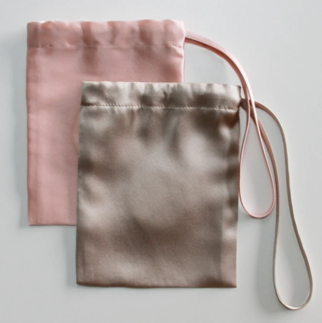 Custom printing gold satin jewelry bag Satin silk jewelry drawstring gift bag Satin cosmetics packaging pouch bag