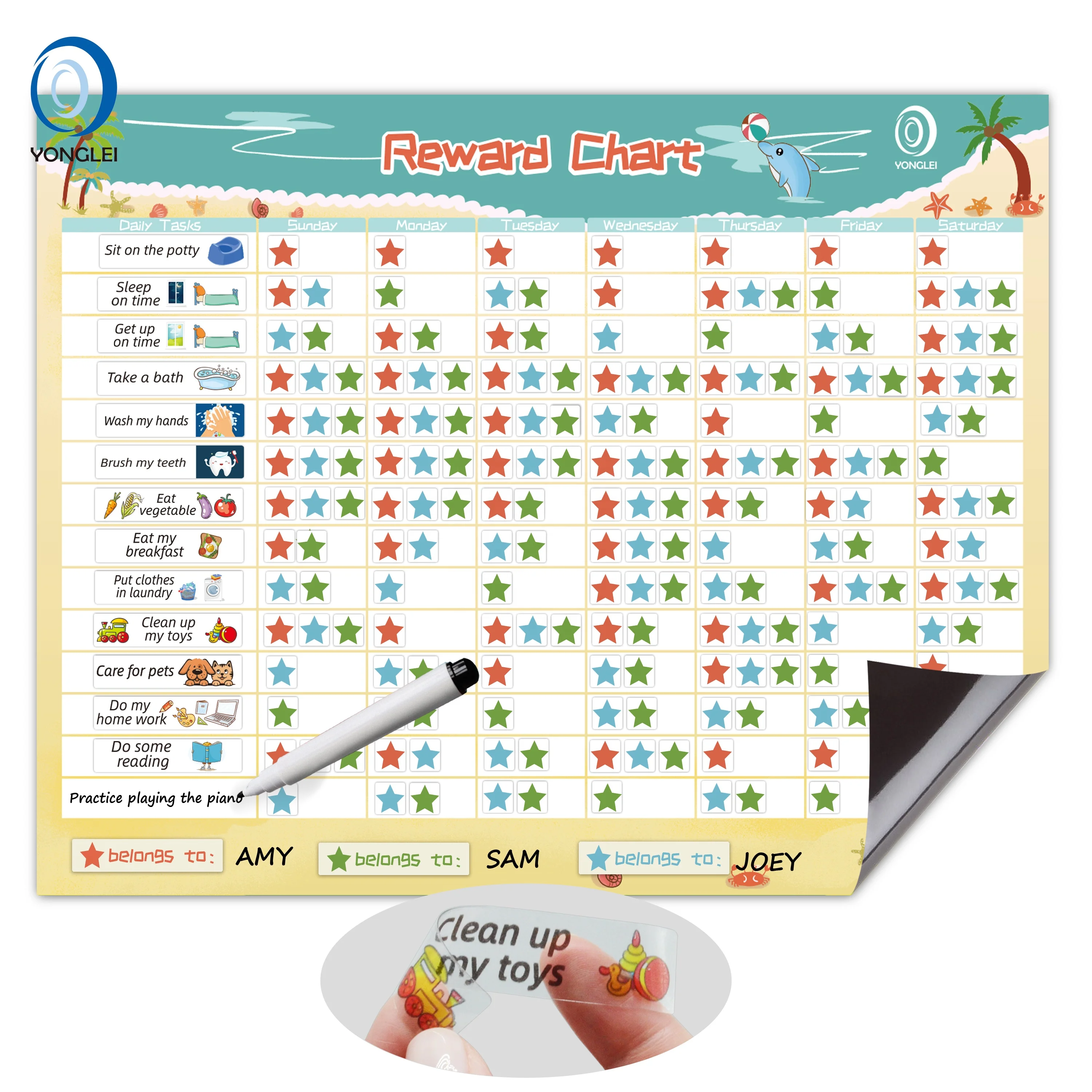 RC1.3-4A1 Nano dry erase chore chart multiple children magnetic reward chart for kids behavior