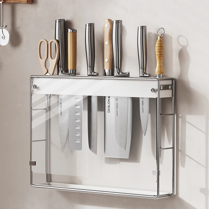 Acrylic wall mounted knife fork holder chopsticks container storage rack transparent kitchen mesa Integrated organization box