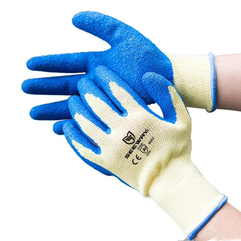 Seeway 10G Yellow Crinkle Latex Gloves Construction Gloves