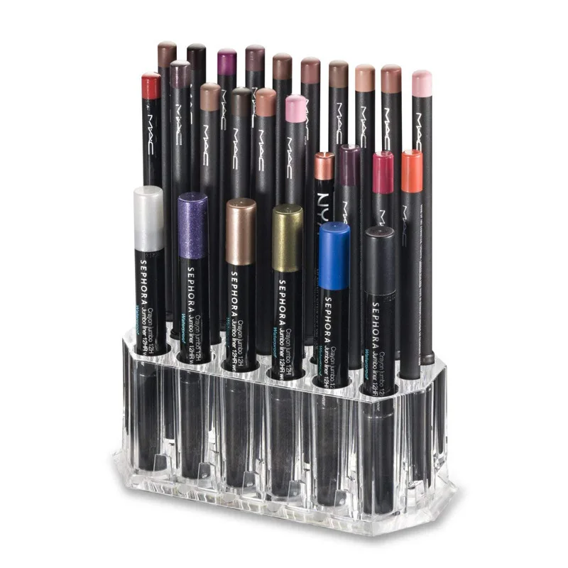 Transparent Acrylic 26 Hole Eyeliner Storage Box Eyebrow Pencil Finishing Display Stand Makeup Brush Shelf