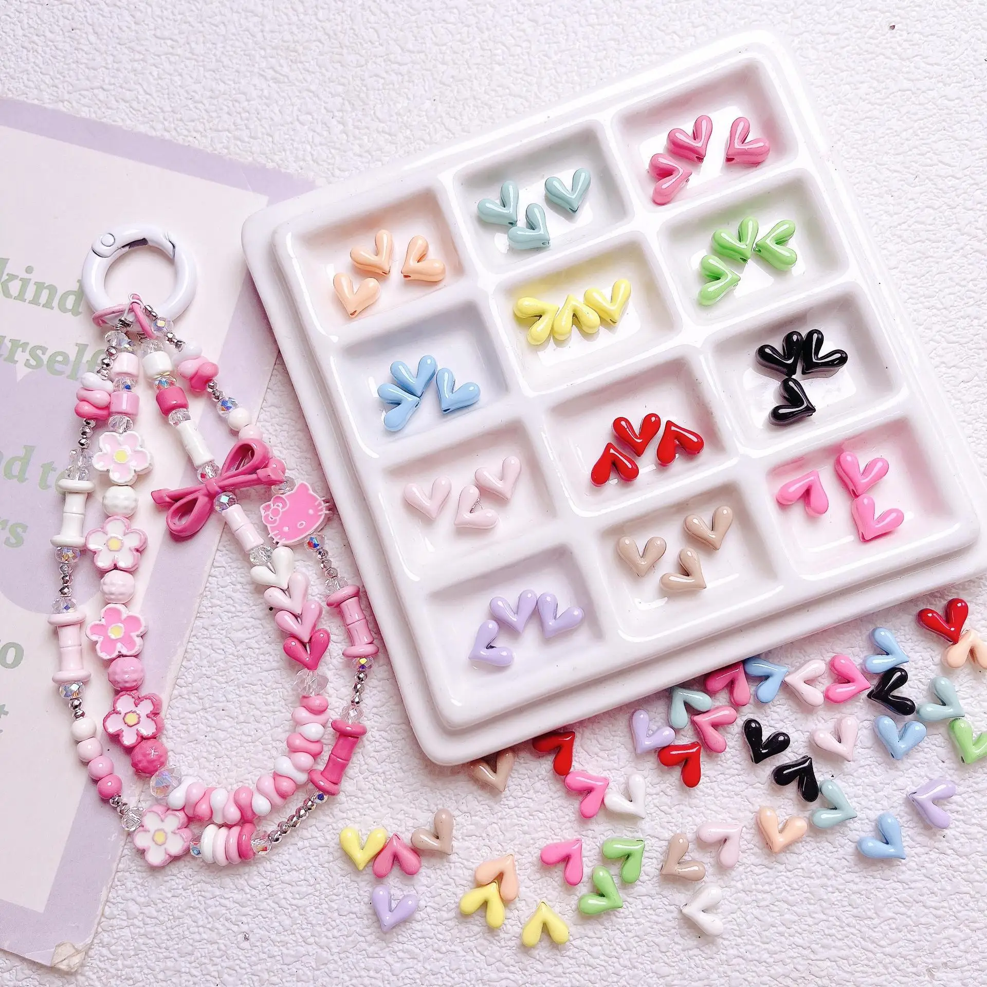 Cute Japanese Alloy Deep V Love Heart Loose Beads DIY Cell Phone Chain Necklace Material Metal Beads