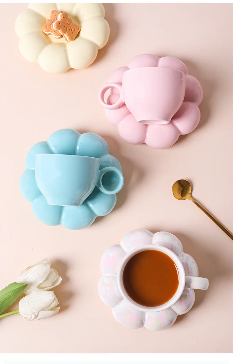 HY Hot new product Nordic ins popular macaron series porcelain coffee cup sunflower coffee ceramic cup and saucer set