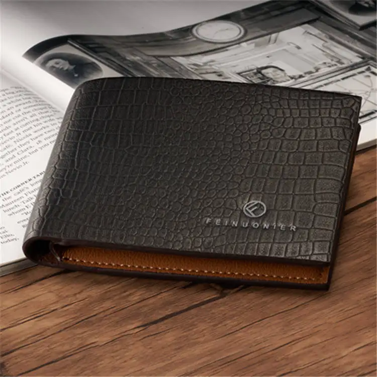 Black Traditional Style Customize Logo Glazed Cattle Hide Soft Bifold Mens Slim Leather Wallet