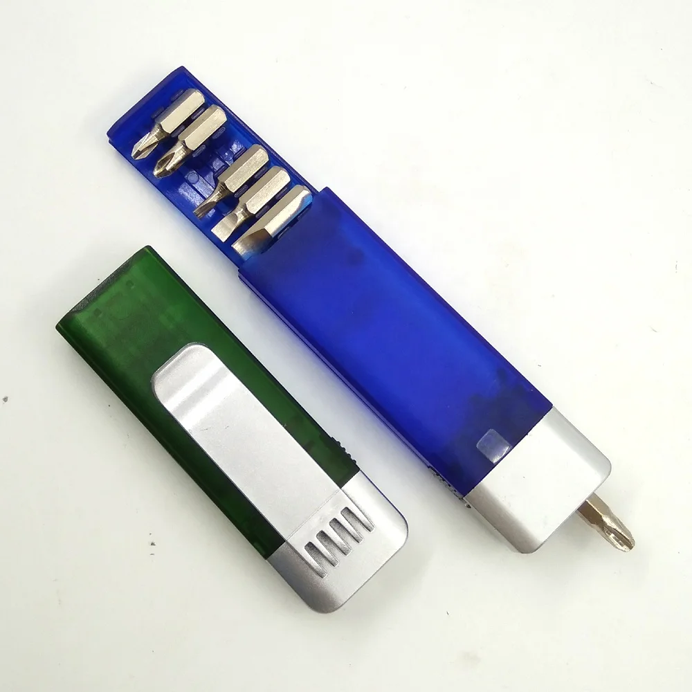 Promotional giveaways gifts portable 6pcs screw driver bits kit mini Led light screwdriver kit set with belt clip