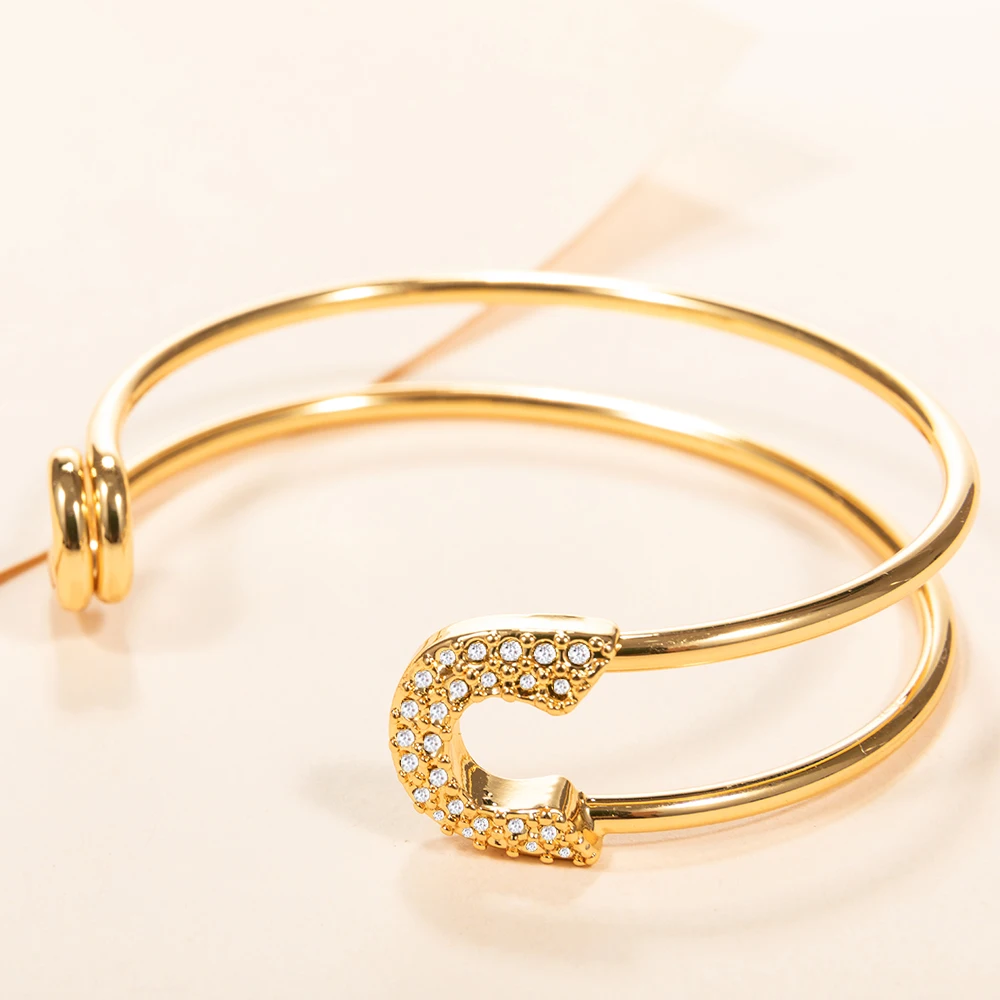 18k позолоченный браслет-цепочка дизайн булавки манжеты с украшением в виде кристаллов Камень браслет для женщин