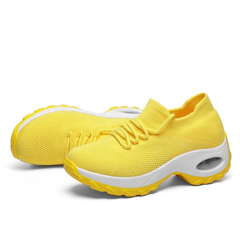 Custom wholesale air cushion fly knit sport shoes for women and ladies