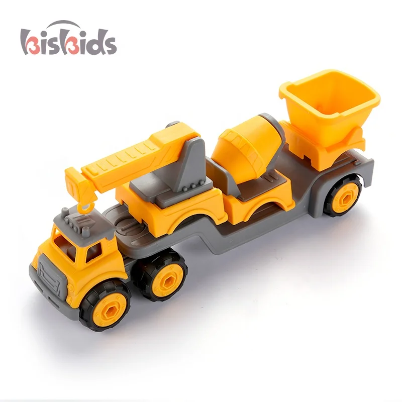Small work long car self-assemble  engines plastic vehicles set diy toy truck with small car
