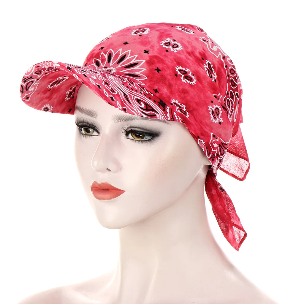 Amazon Europe and the United States summer new candy color outdoor sunscreen with brim printed headscarf