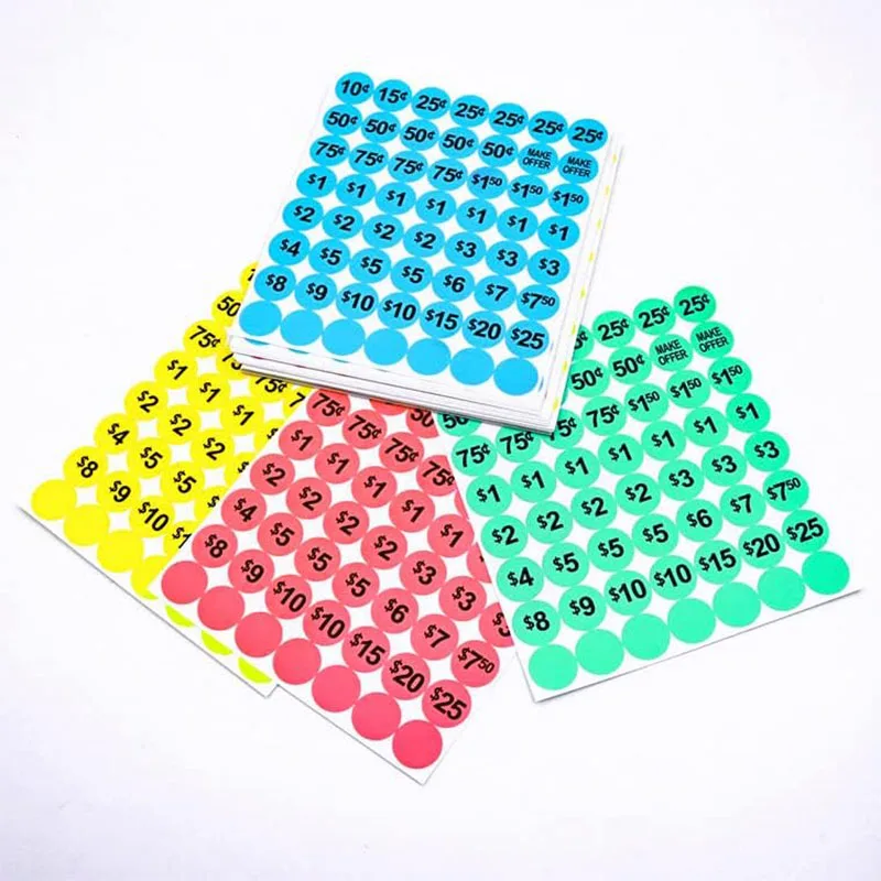 Pre-Priced Garage Sale Stickers Flea Market Pre-Priced Pricing Sticker Colored Preprinted Dollar Pricing Labels