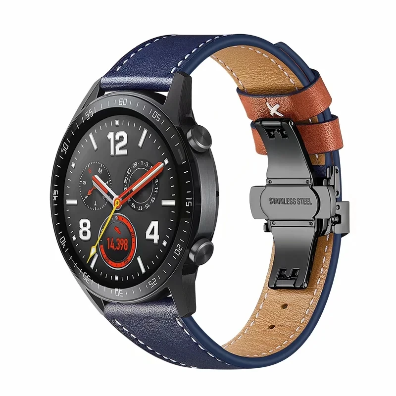 
High Quality Genuine Leather Nappa Watch Strap For HUAWEI Watch GT2 46mm Band Wriststrap with butterfly clasp 