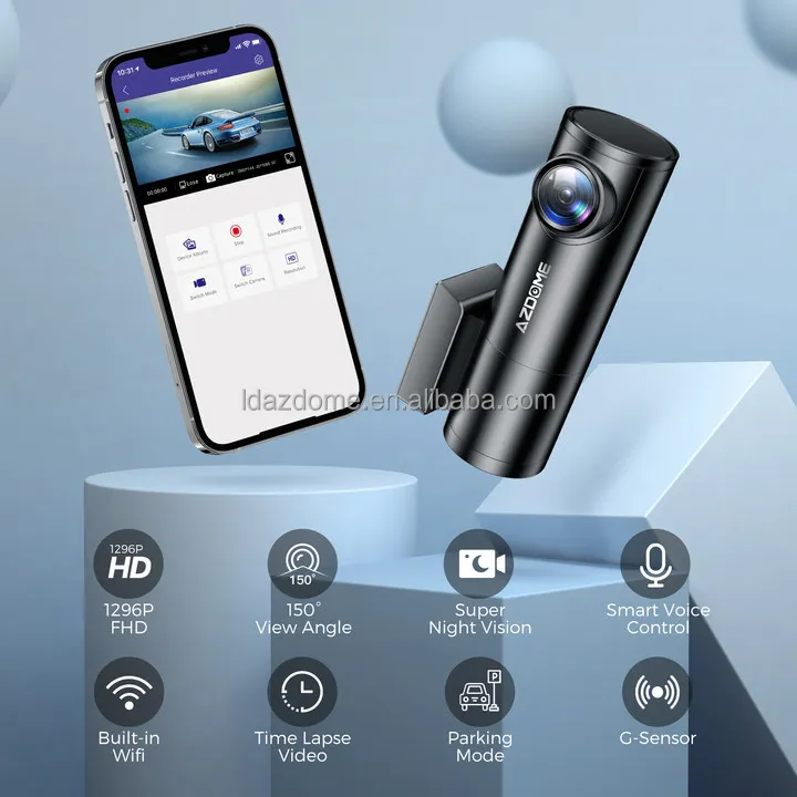 AZDOME M300 1296P Разрешение видеорегистратор Голосовое управление Мини Автомобильный Wi-Fi ночного видения G-сенсор 24H парковочный монитор