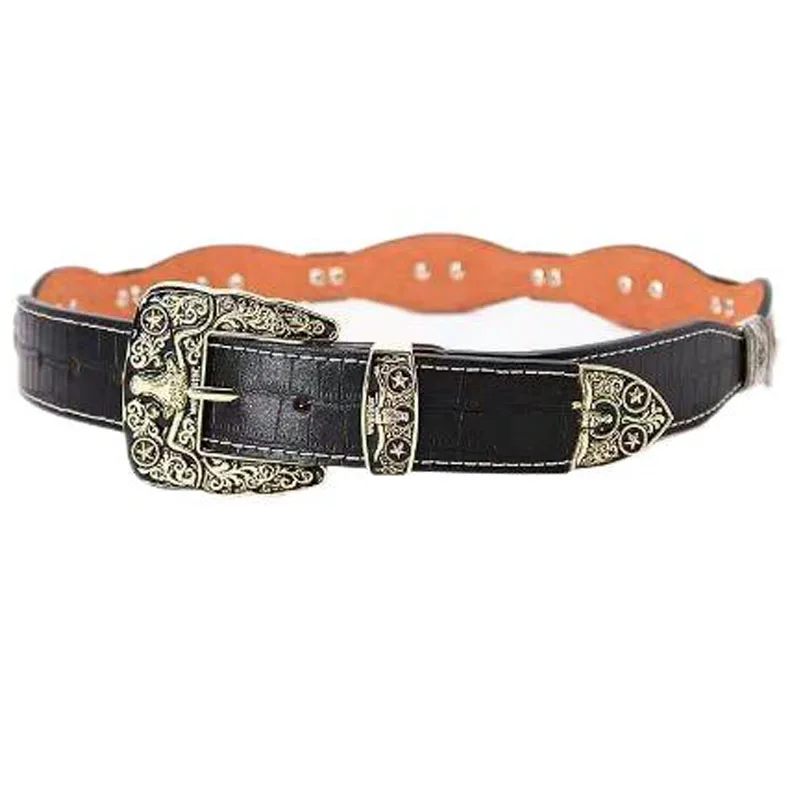 Concho Belt Mens Women Western Cowboy Leather Belt Longhorn Horse Rooster Cowboy Prayer Sheriff Star Decoration