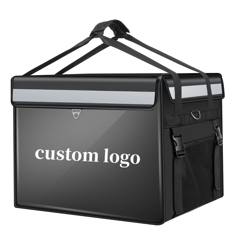 43L Black Insulated Thermal Box Commercial Fast Food Snack Pizza Delivery Equipment Waterproof Takeout Food Delivery Bag